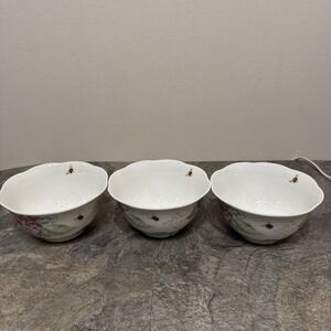 3 LENOX Butterfly Meadow Hydrangea Rice Bowl Scalloped Edge Bowls Spring EUC